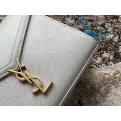 Saint Laurent Cassandra Medium Bag In White Grained Leather 758