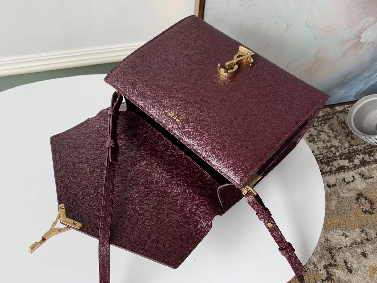 Saint Laurent Cassandra Medium Bag In Bordeaux Grained Leather 171