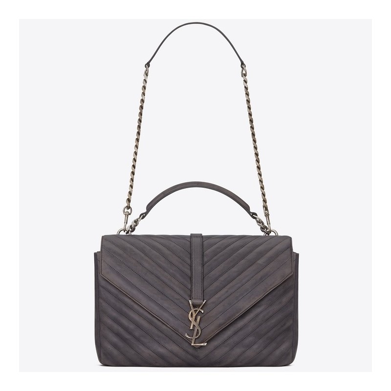 Saint Laurent College Large Bag In Grey Matelasse Leather 172