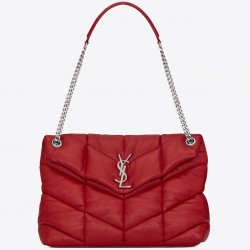 Saint Laurent Loulou Puffer Medium Bag In Red Lambskin 245