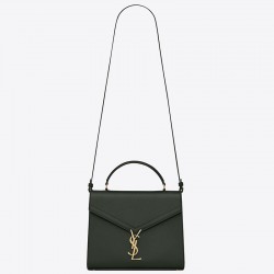 Saint Laurent Cassandra Medium Bag In Dark Green Grained Leather 090