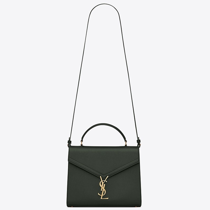 Saint Laurent Cassandra Medium Bag In Dark Green Grained Leather 090