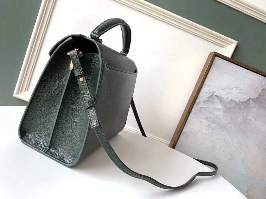 Saint Laurent Cassandra Medium Bag In Dark Green Grained Leather 090