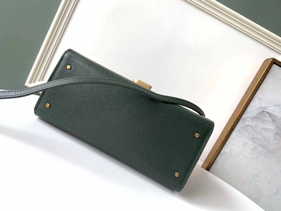 Saint Laurent Cassandra Medium Bag In Dark Green Grained Leather 090