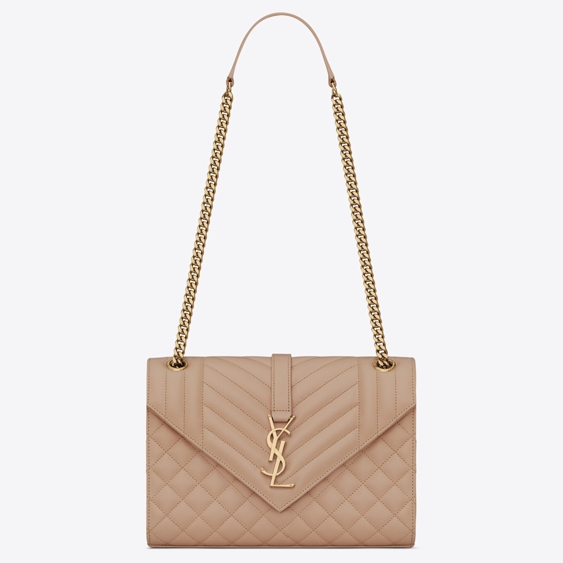 Saint Laurent Medium Envelope Bag In Beige Grained Leather 131