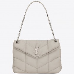 Saint Laurent Loulou Puffer Medium Bag In White Lambskin 151