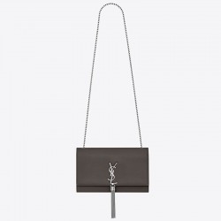 Saint Laurent Medium Kate Bag With Tassel In Grey Grained Leather 486