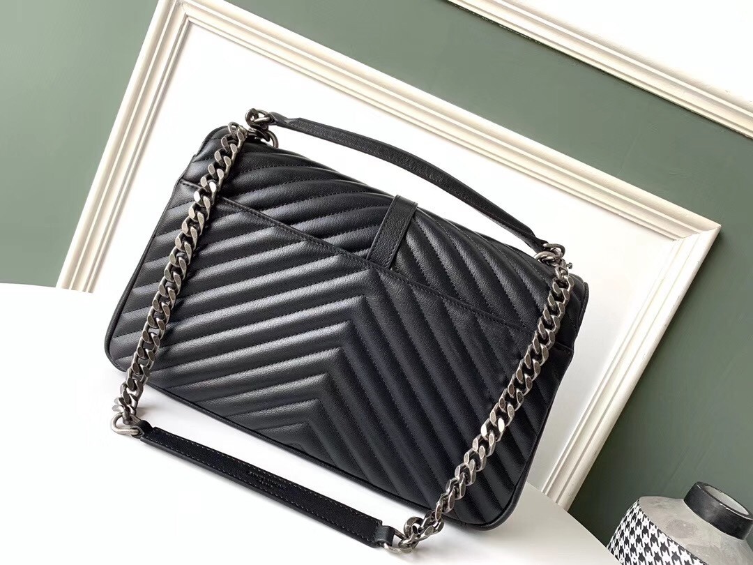 Saint Laurent College Large Bag In Black Matelasse Leather 519