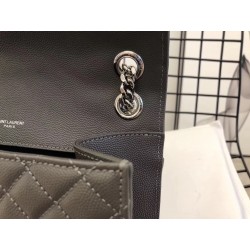 Saint Laurent Medium Envelope Bag In Grey Grained Leather 982