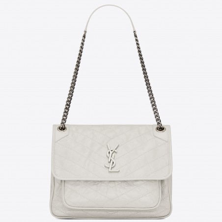 Saint Laurent Medium Niki Bag In White Crinkled Leather 046