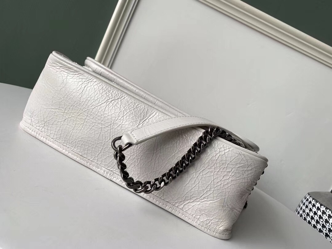 Saint Laurent Medium Niki Bag In White Crinkled Leather 046