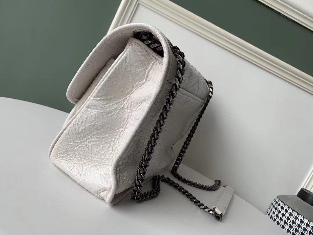 Saint Laurent Medium Niki Bag In White Crinkled Leather 046