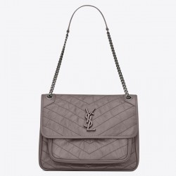 Saint Laurent Large Niki Chain Bag In Grey Crinkled Leather 068