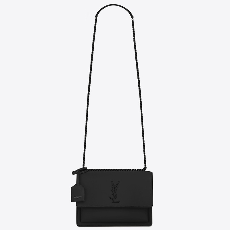 Saint Laurent Sunset Medium All Black Leather Bag 622