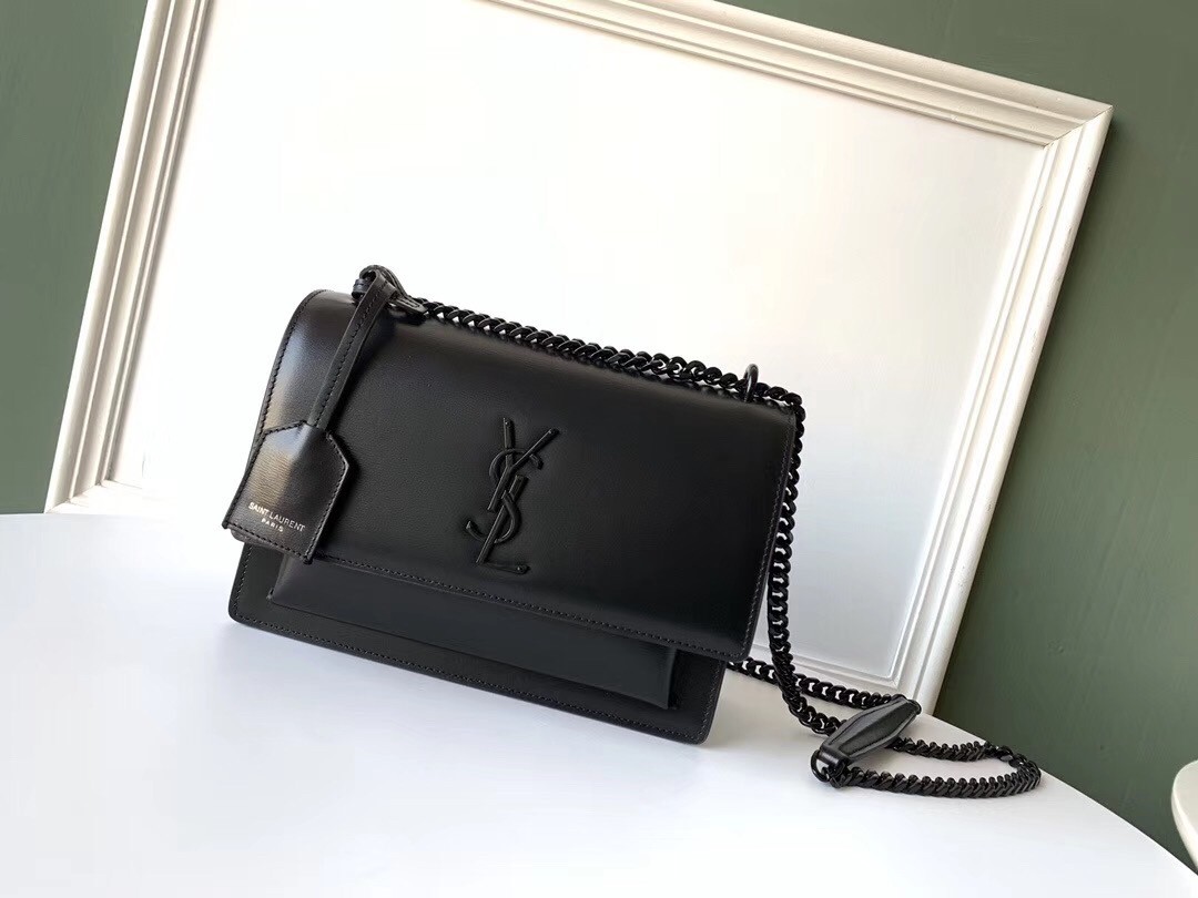 Saint Laurent Sunset Medium All Black Leather Bag 622