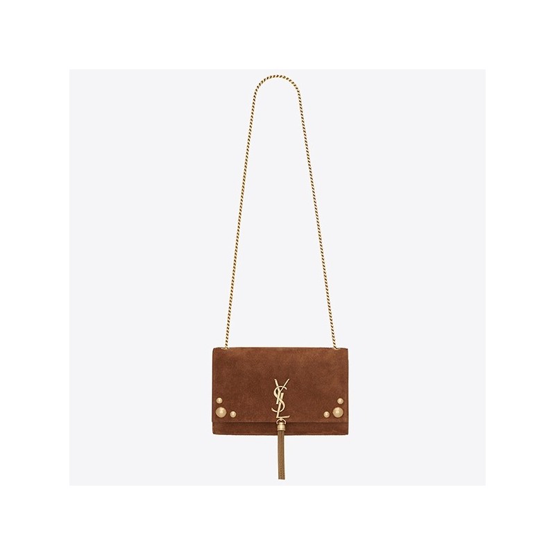 Saint Laurent Medium Kate Tassel Bag In Brown Suede And Studs 942