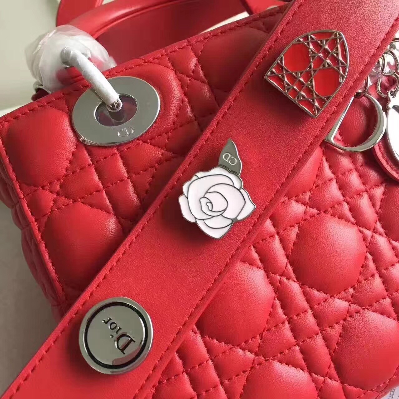 Dior My Lady Dior Bag In Red Lambskin 786