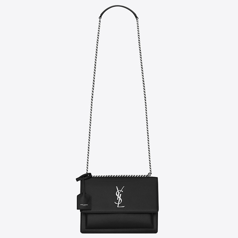 Saint Laurent Sunset Medium Bag In Noir Calfskin 412