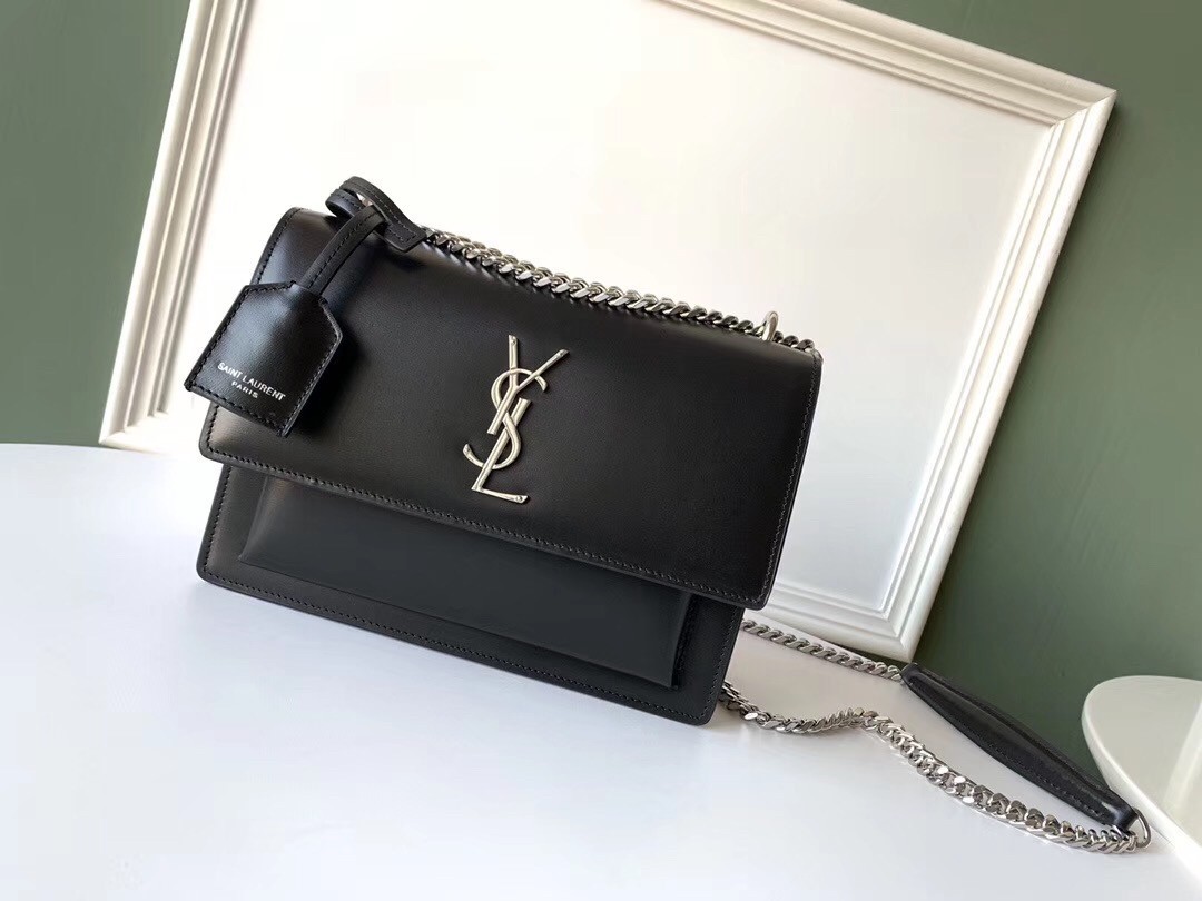 Saint Laurent Sunset Medium Bag In Noir Calfskin 412