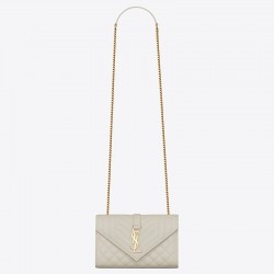 Saint Laurent Small Envelope Bag In White Grained Leather 431