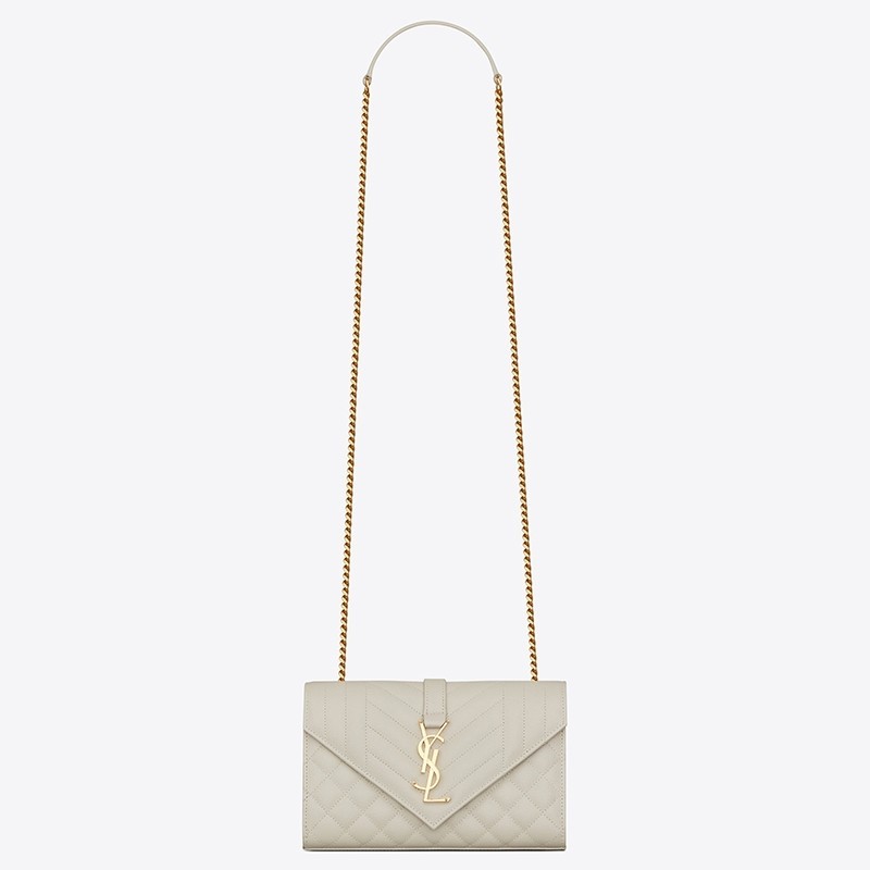 Saint Laurent Small Envelope Bag In White Grained Leather 431