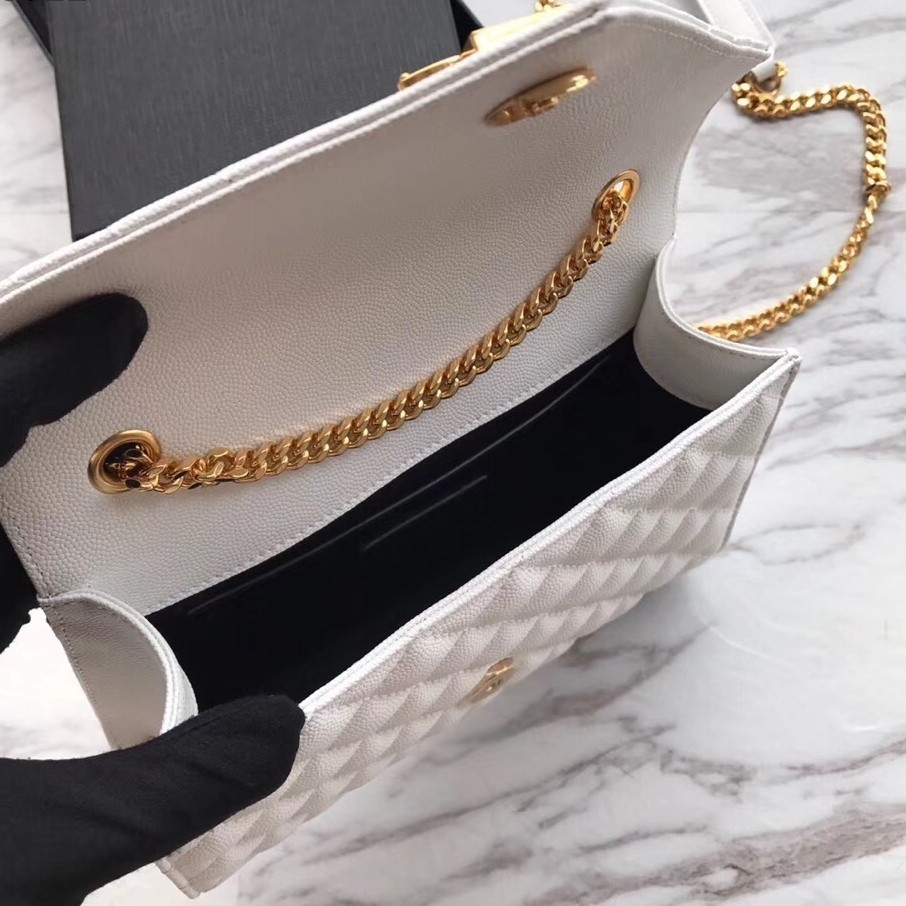 Saint Laurent Small Envelope Bag In White Grained Leather 431