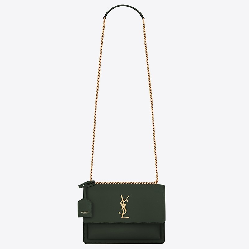 Saint Laurent Sunset Medium Bag In Green Calfskin 469