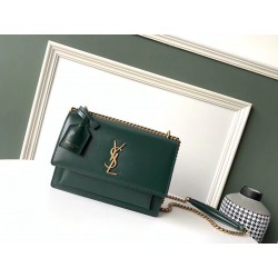 Saint Laurent Sunset Medium Bag In Green Calfskin 469