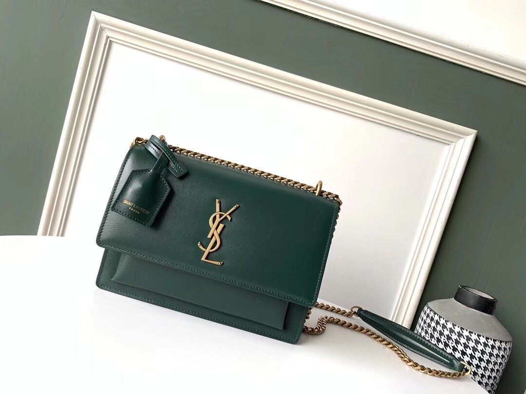 Saint Laurent Sunset Medium Bag In Green Calfskin 469