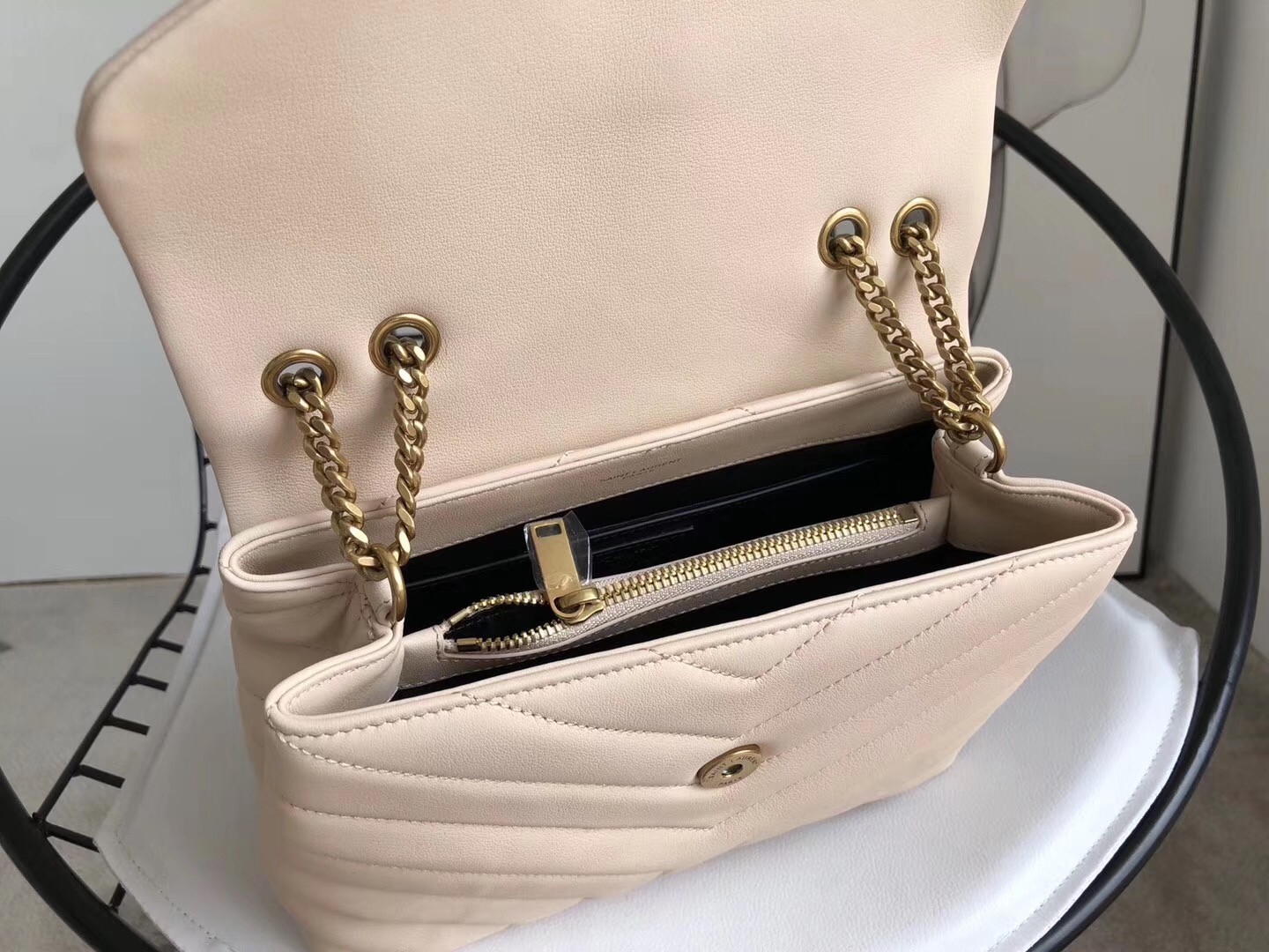 Saint Laurent Loulou Small Bag In Beige Matelasse Leather 593