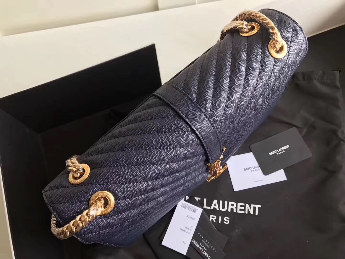 Saint Laurent Envelope Large Bag In Blue Quilted Leather 639