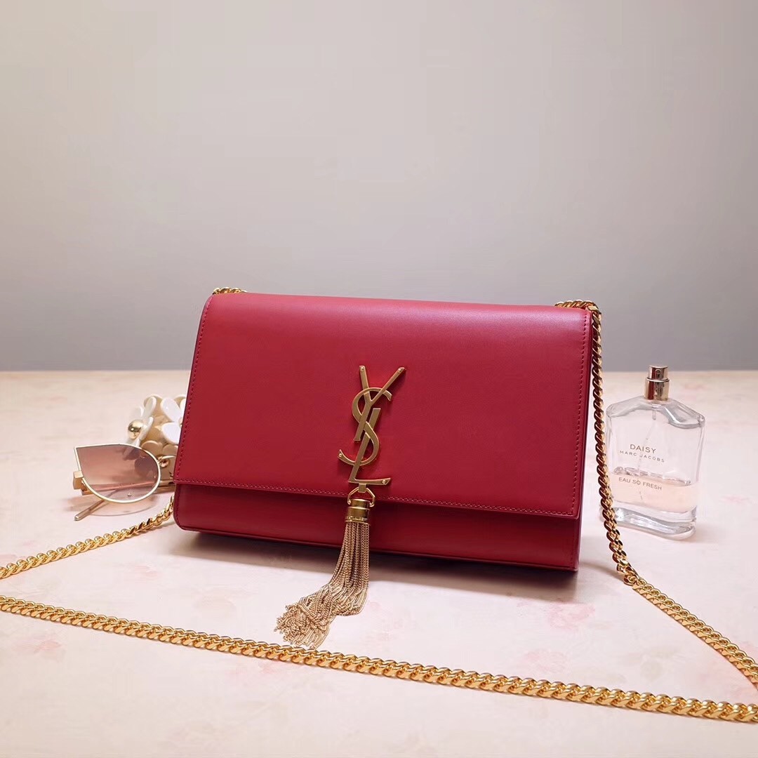 Saint Laurent Medium Kate Bag With Tassel In Red Smooth Leather 074