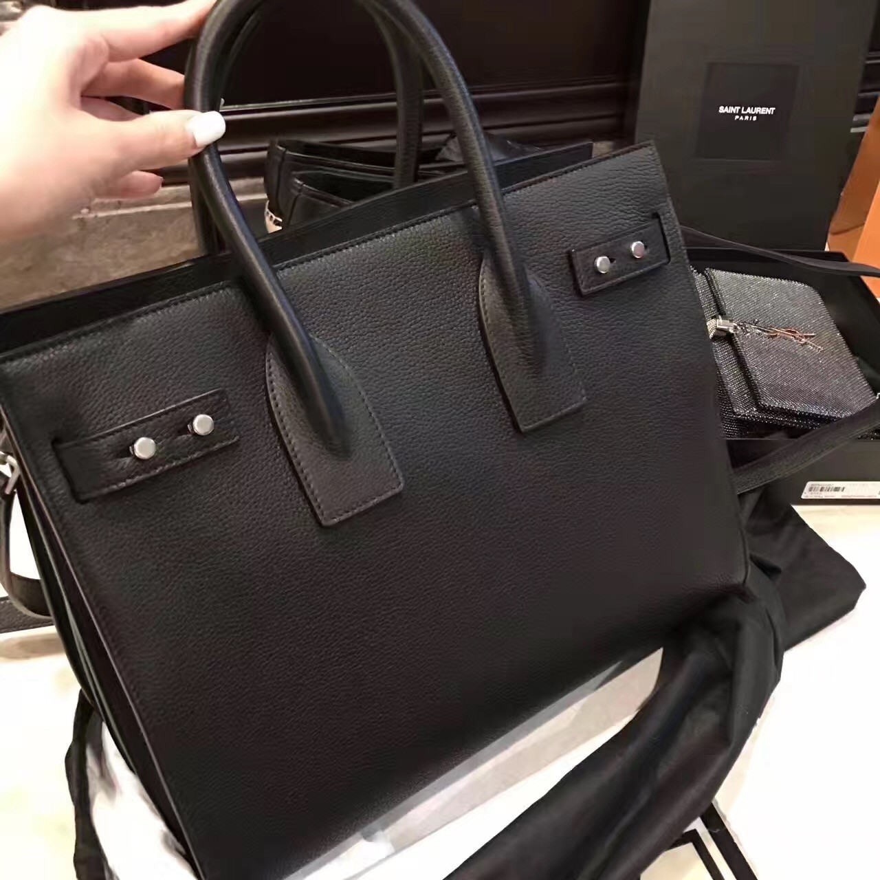 Saint Laurent Small Sac de Jour Souple Bag In Black Grained Leather 703