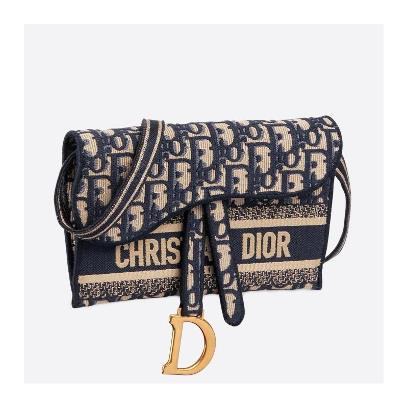 Dior Saddle Pochette In Blue Oblique Canvas 148