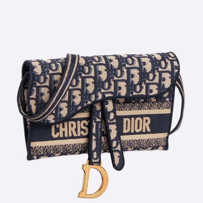 Dior Saddle Pochette In Blue Oblique Canvas 148