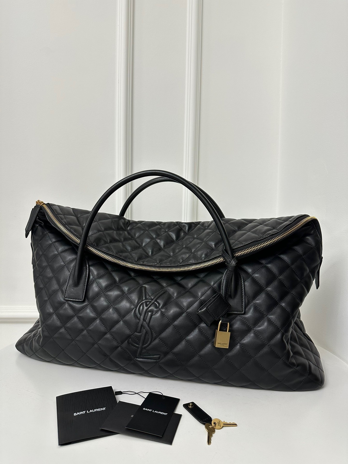 Saint Laurent Es Giant Travel Bag In Black Quilted Leather 659