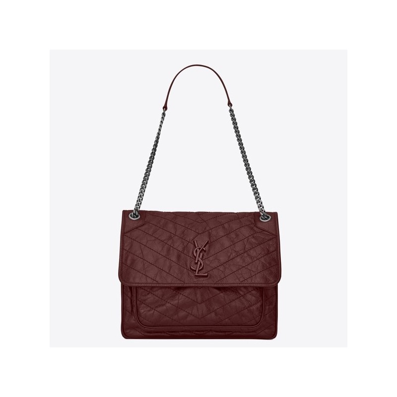 Saint Laurent Large Niki Chain Bag In Bordeaux Crinkled Leather 685