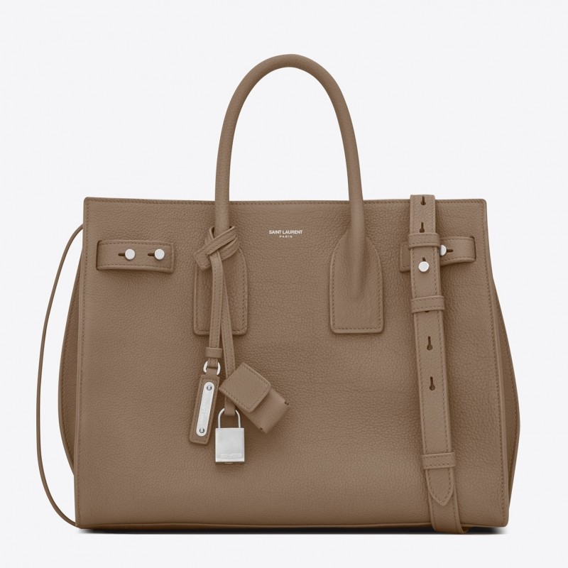 Saint Laurent Small Sac de Jour Souple Bag In Taupe Grained Leather 712