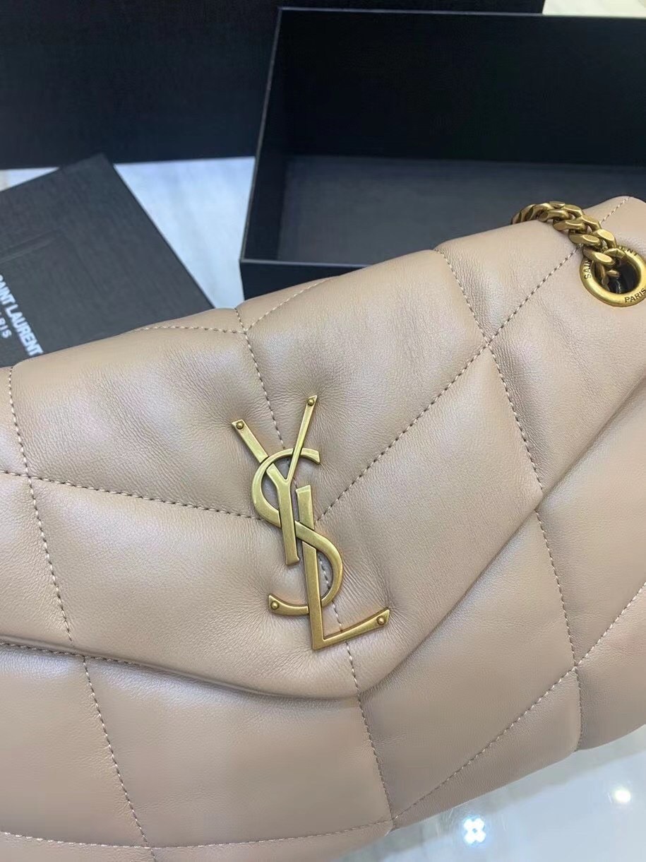 Saint Laurent Small Loulou Puffer Bag In Beige Lambskin 759