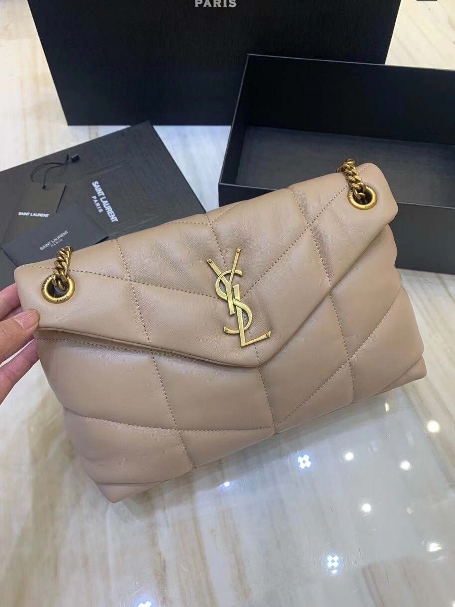 Saint Laurent Small Loulou Puffer Bag In Beige Lambskin 759