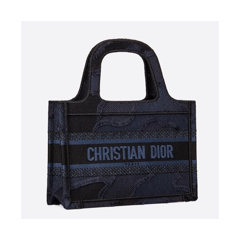 Dior Mini Book Tote Bag In Blue Camouflage Canvas 180