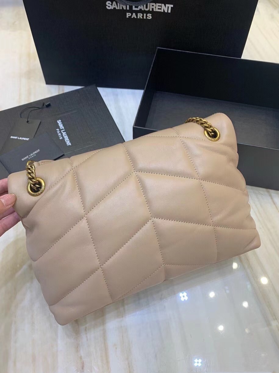 Saint Laurent Small Loulou Puffer Bag In Beige Lambskin 759