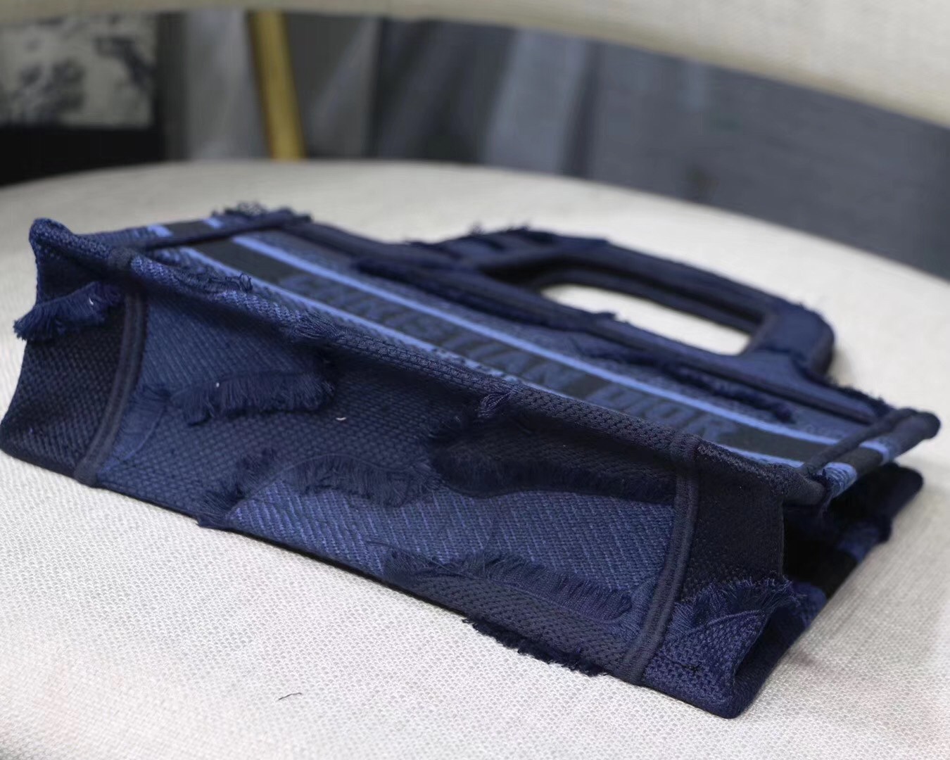 Dior Mini Book Tote Bag In Blue Camouflage Canvas 180