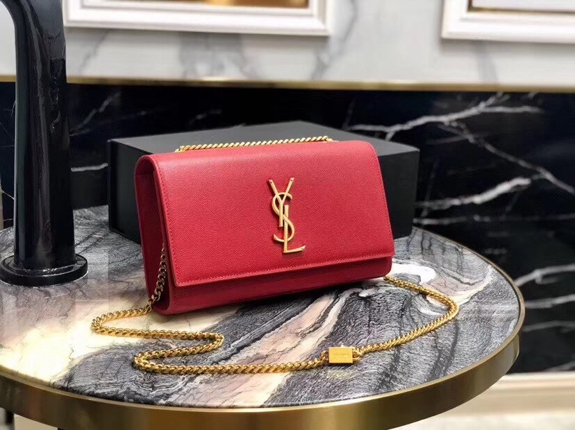 Saint Laurent Medium Kate Bag In Red Grained Leather 952