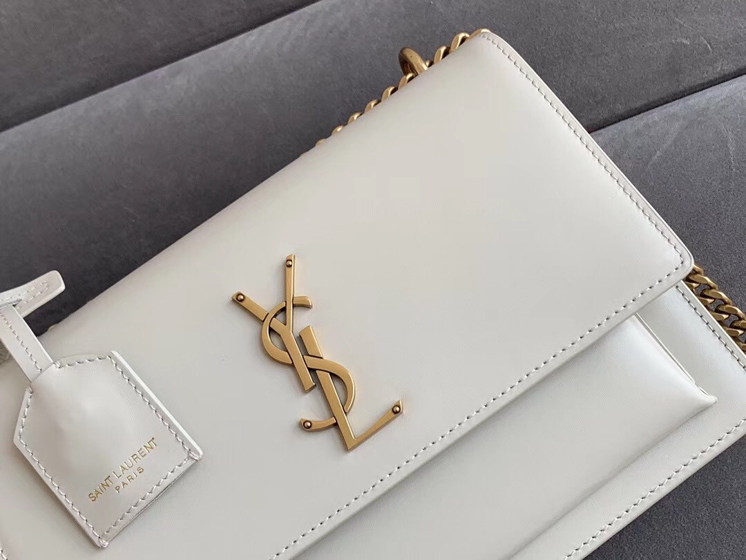 Saint Laurent Sunset Medium Bag In White Calfskin 483