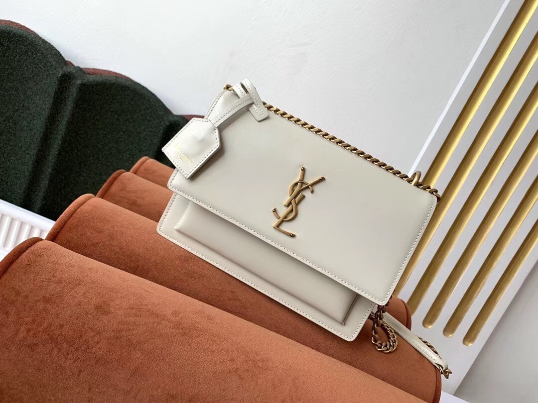 Saint Laurent Sunset Medium Bag In White Calfskin 483