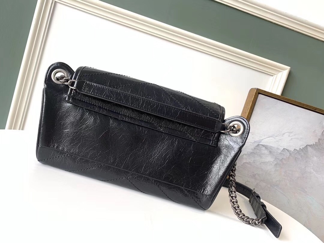 Saint Laurent Niki Body Bag In Black Crinkled Vintage Leather 498