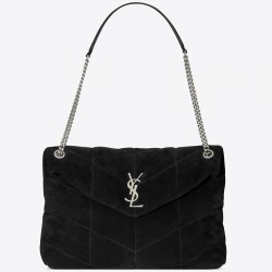 Saint Laurent Loulou Puffer Medium Bag In Black Suede 045