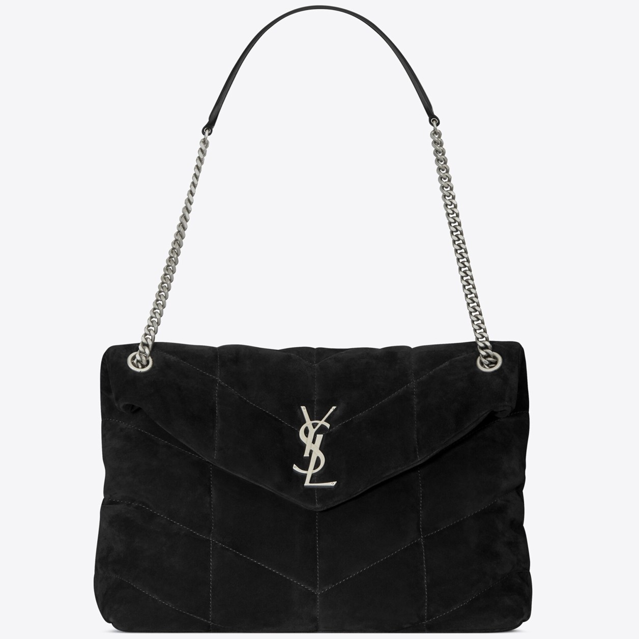 Saint Laurent Loulou Puffer Medium Bag In Black Suede 045