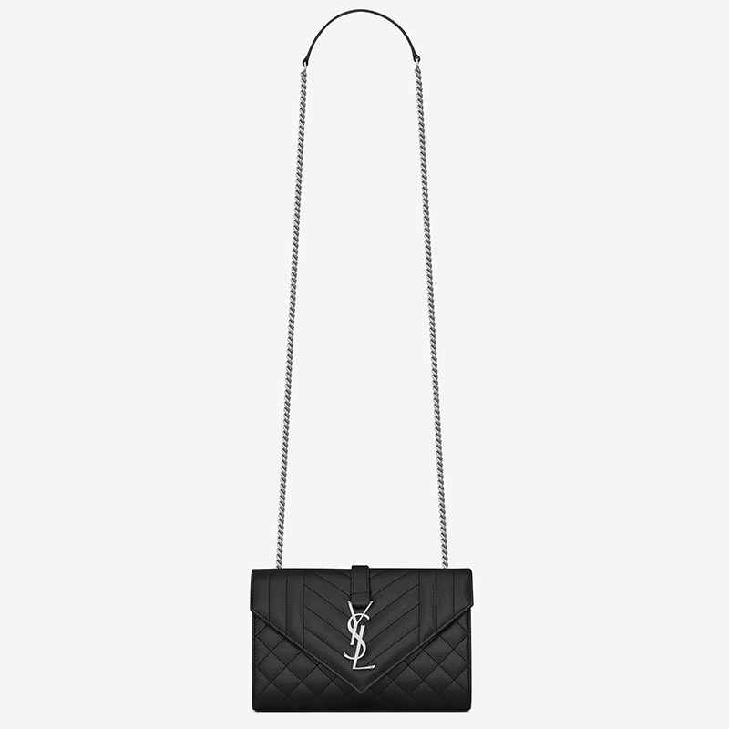 Saint Laurent Small Envelope Bag In Noir Grained Leather 071